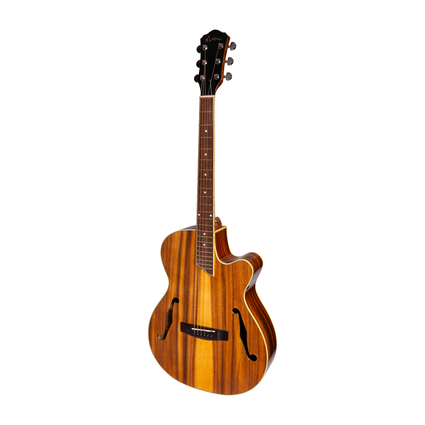 Martinez Jazz Hybrid Acoustic-Electric Gloss Small Body Cutaway Guitar (Koa)