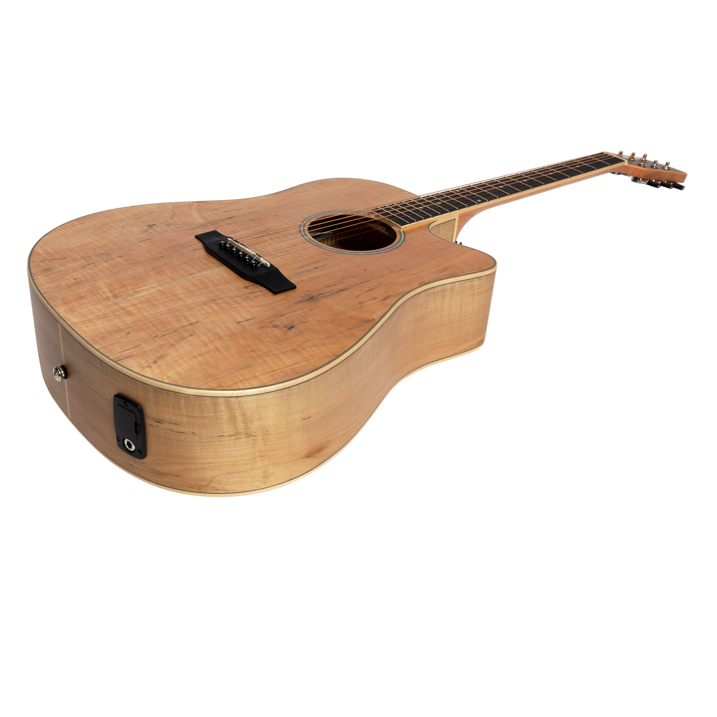 Martinez '31 Series' Spalted Maple Acoustic-Electric Dreadnought Cutaway Guitar (Natural Satin)
