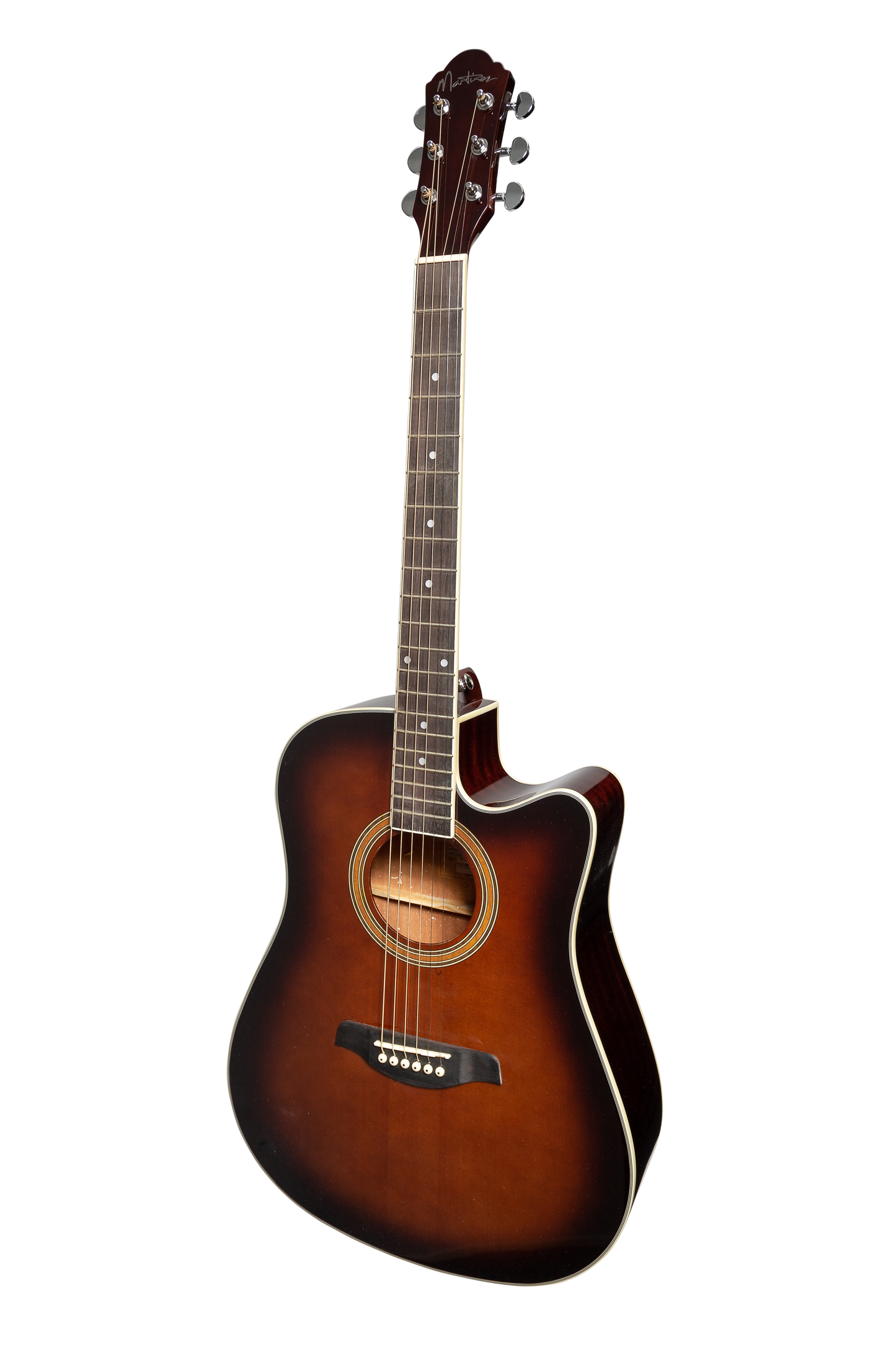 Martinez '41 Series' Dreadnought Acoustic Guitar. Cut-away Gloss Finish (Gloss Brown Burst)