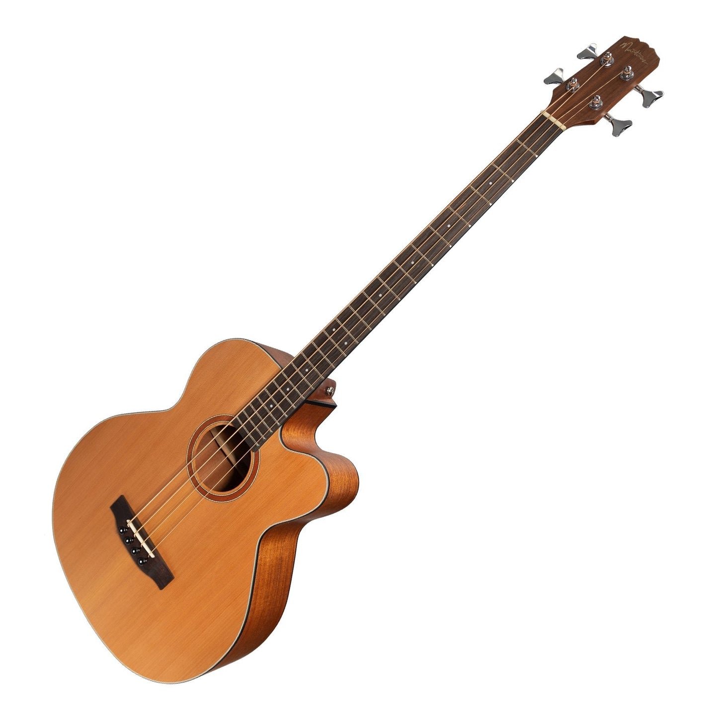 Martinez 'Natural Series' Solid Cedar Top Acoustic-Electric Cutaway Bass Guitar (Open Pore)