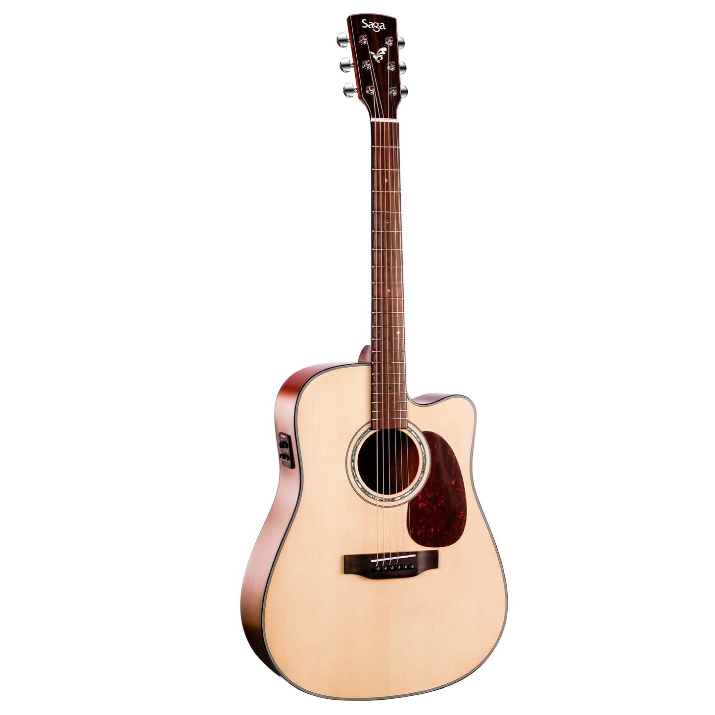 Saga D100C Solid Top Dreadnought Cutaway Acoustic-Electric Guitar (Natural)