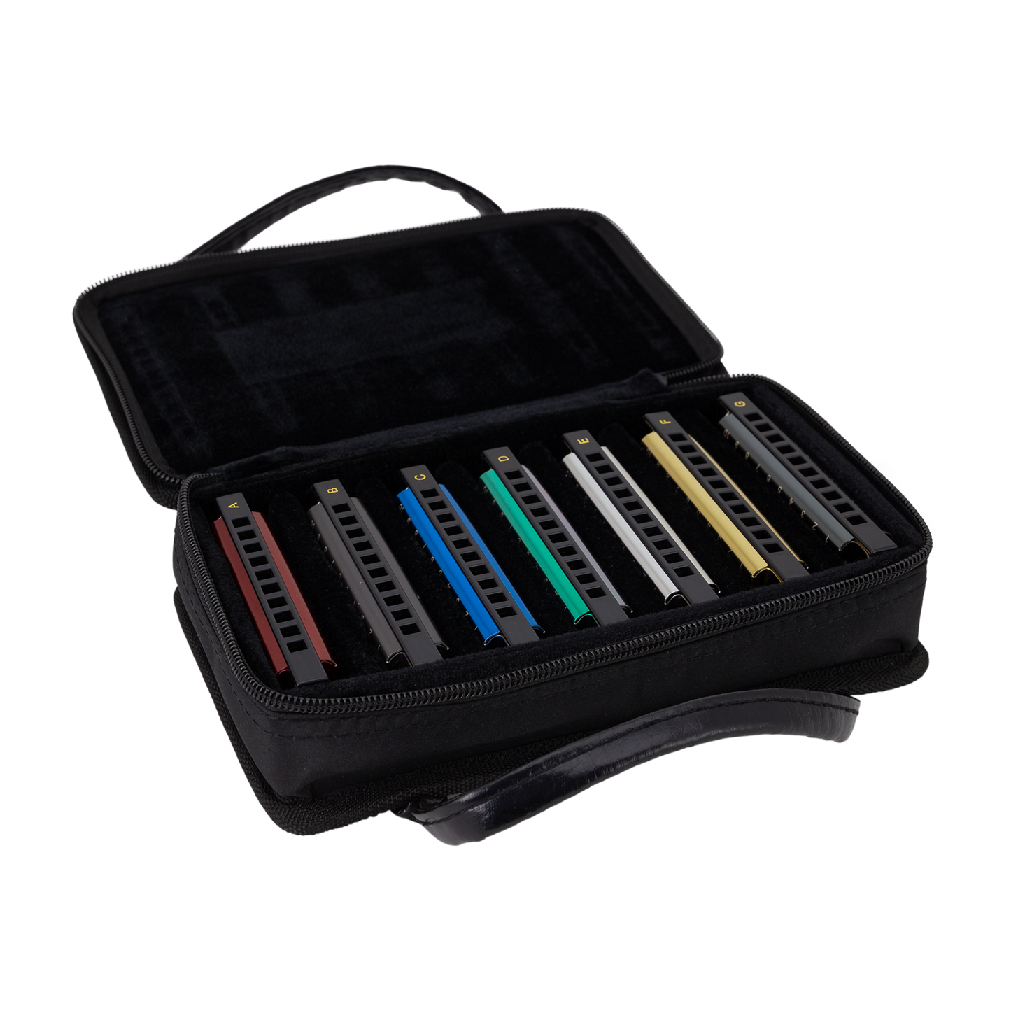 East Top Set of 7 Blues Harmonica's with Case