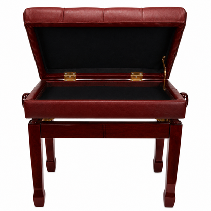 Crown Premium Tufted Double Padded Height Adjustable Piano Stool with Storage Compartment (Mahogany)