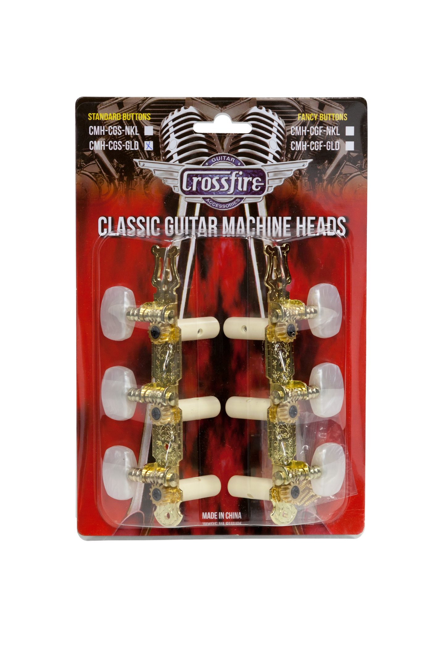 Crossfire Classical Guitar Machine Head Set (Gold with Buttons)-CMH-CGS-GLD