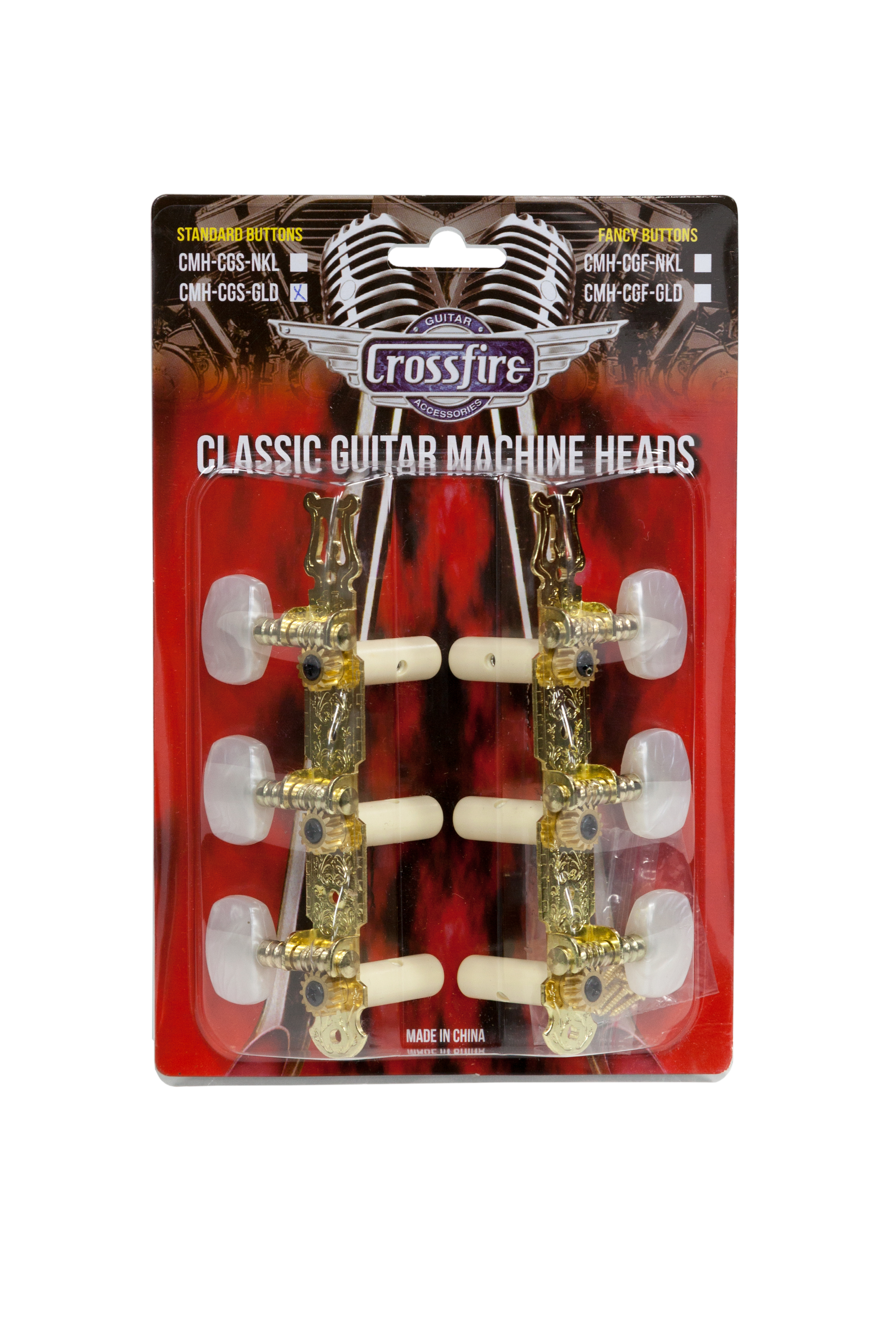 Crossfire Classical Guitar Machine Head Set (Gold with Buttons)-CMH-CGS-GLD