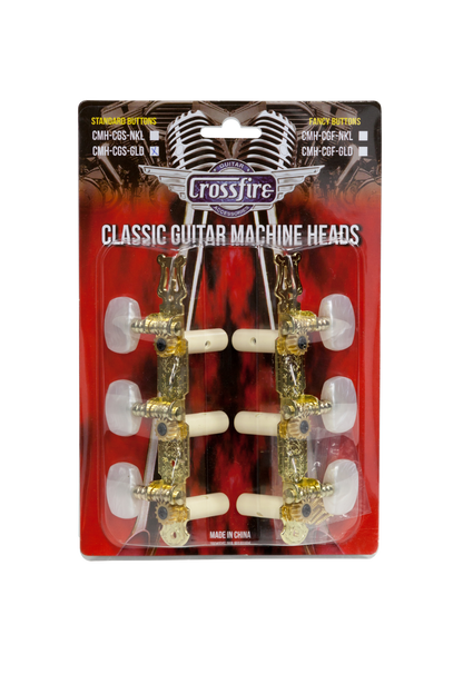 Crossfire Classical Guitar Machine Head Set (Gold with Buttons)-CMH-CGS-GLD