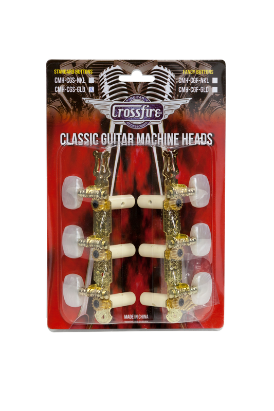 Crossfire Classical Guitar Machine Head Set (Gold with Buttons)-CMH-CGS-GLD