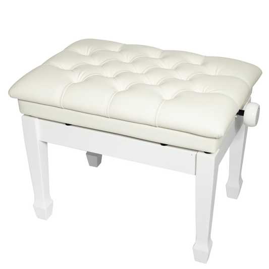 Crown Deluxe Tufted Hydraulic  Height Adjustable Piano Bench (White)