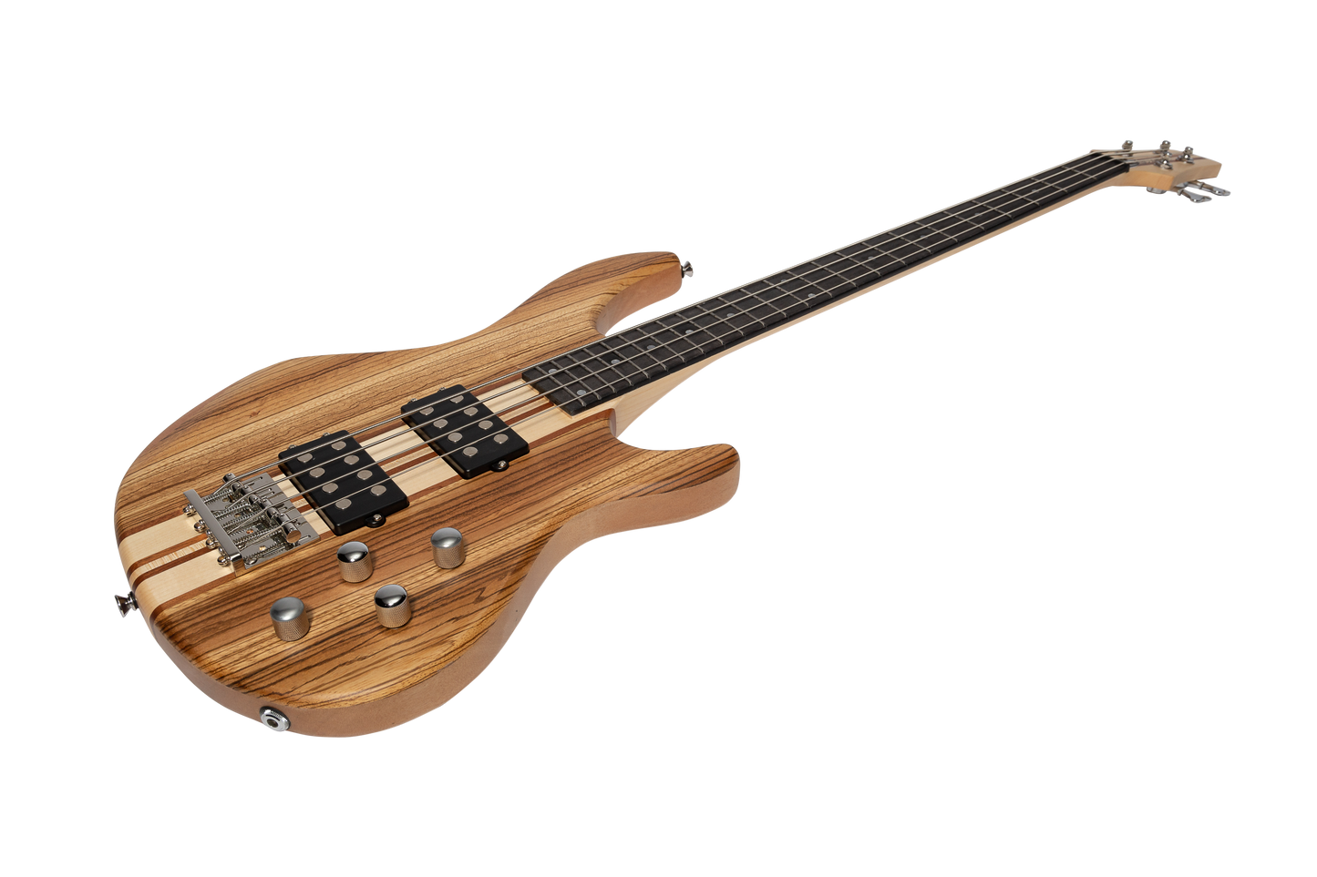 J&D Luthiers 4-String Contemporary Neck Through Active Electric Bass Guitar (Natural Satin)
