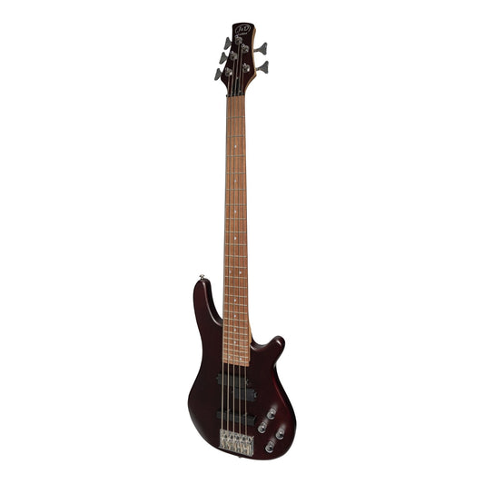 J&D Luthiers 5-String T-Style Contemporary Active Electric Bass Guitar (Satin Brown Stain)-JD-150A5-STBN