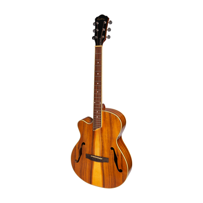 Martinez Left Handed Jazz Hybrid Gloss Acoustic-Electric Cutaway Guitar (Koa)