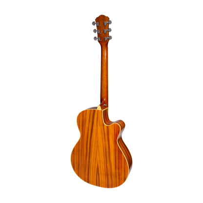 Martinez Left Handed Jazz Hybrid Gloss Acoustic-Electric Cutaway Guitar (Koa)