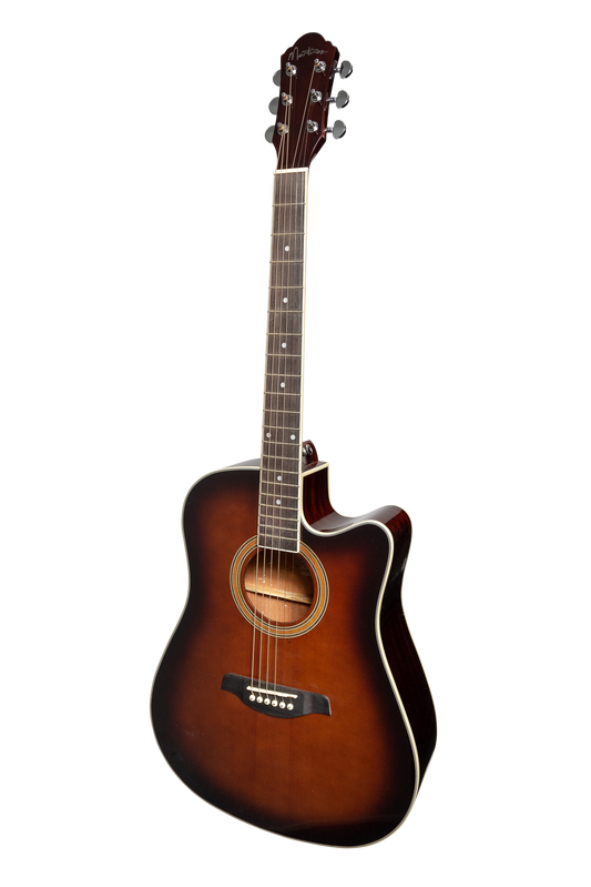 Martinez '41 Series' Dreadnought Acoustic Guitar. Cut-away Gloss Finish (Gloss Brown Burst)