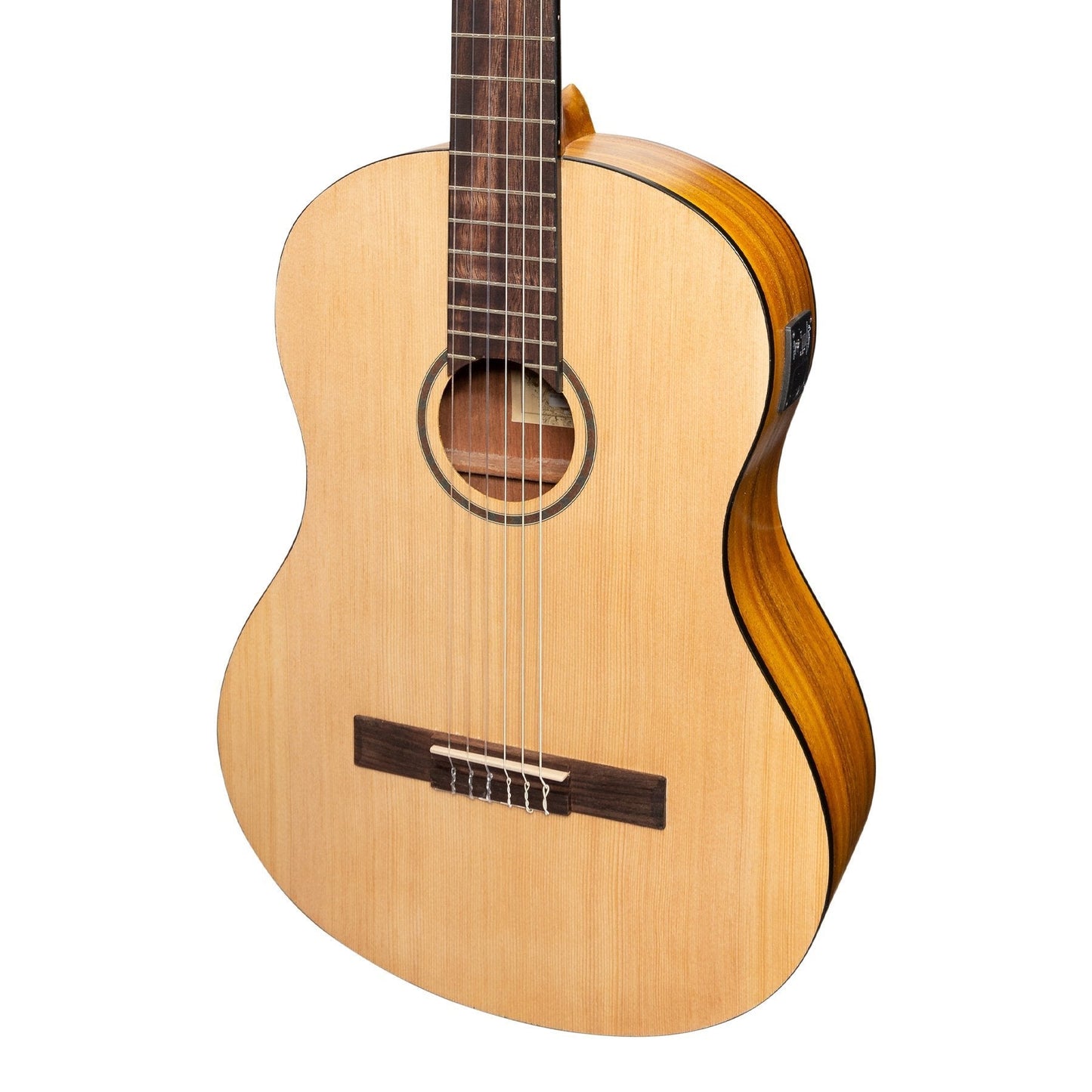 Martinez Left Handed Full Size Student Classical Guitar with Built In Tuner (Spruce/Koa)