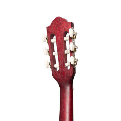 Martinez 'Slim Jim' Full Size Student Classical Guitar with Built In Tuner (Red)
