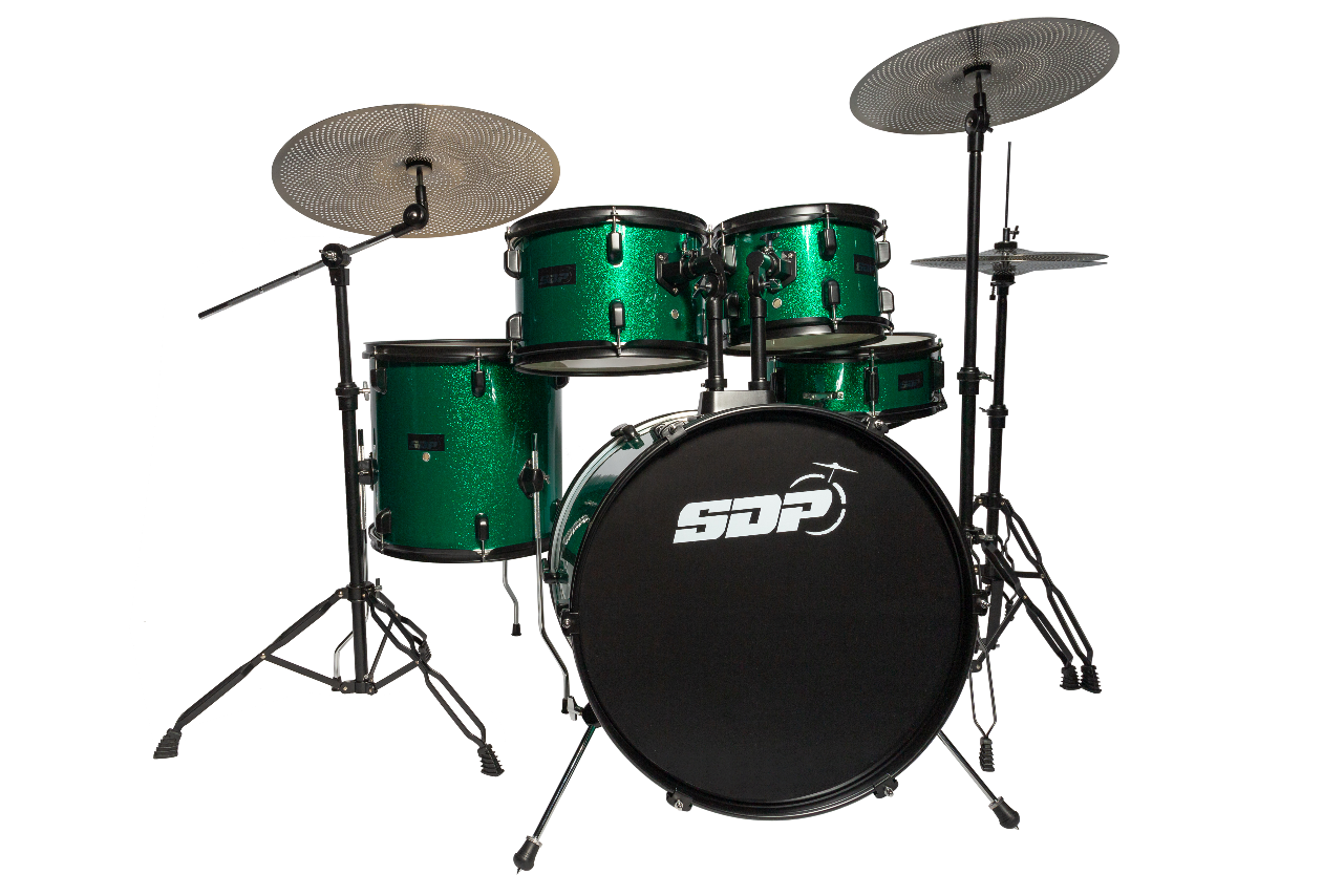 Sonic Drive 5-Piece Performer Series Drum Kit with Silent Cymbals (Green Sparkle)