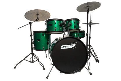 Sonic Drive 5-Piece Performer Series Drum Kit with Silent Cymbals (Green Sparkle)