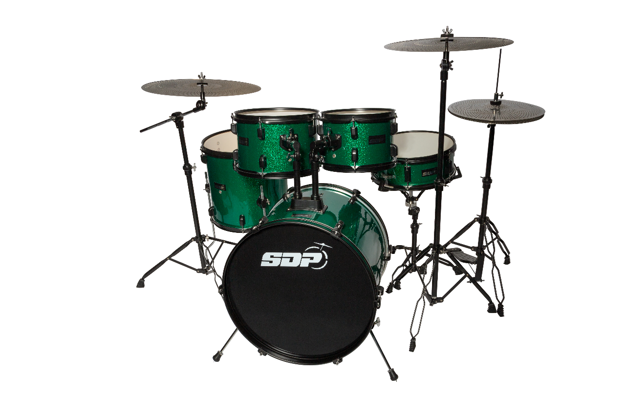 Sonic Drive 5-Piece Performer Series Drum Kit with Silent Cymbals (Green Sparkle)