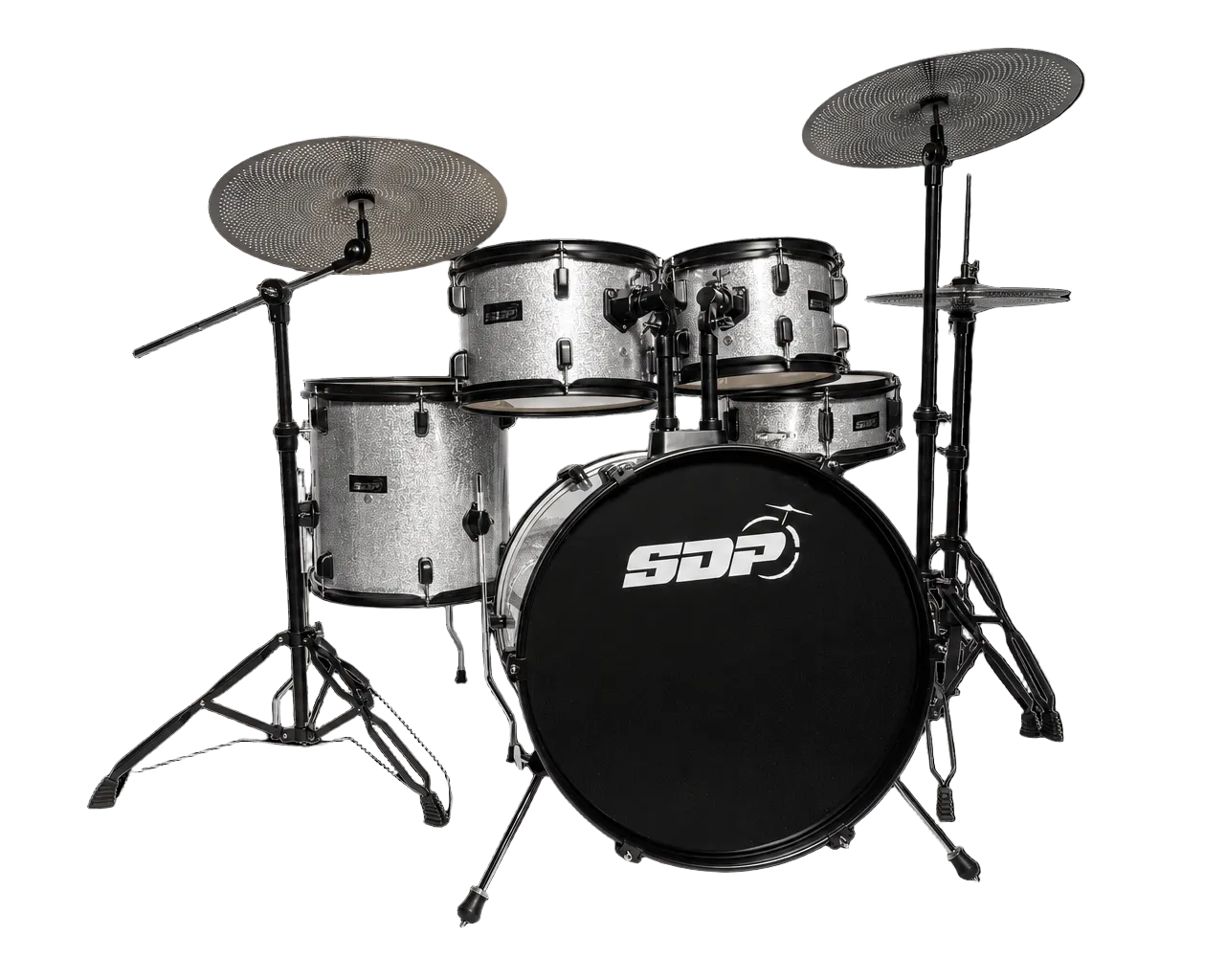 Sonic Drive 5-Piece Performer Series Drum Kit with Silent Cymbals (Silver Sparkle)