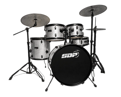 Sonic Drive 5-Piece Performer Series Drum Kit with Silent Cymbals (Silver Sparkle)