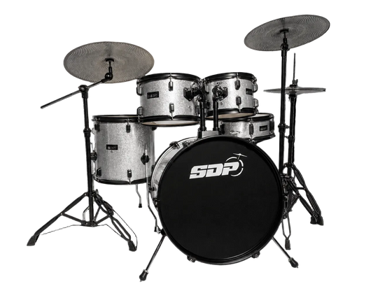 Sonic Drive 5-Piece Performer Series Drum Kit with Silent Cymbals (Silver Sparkle)