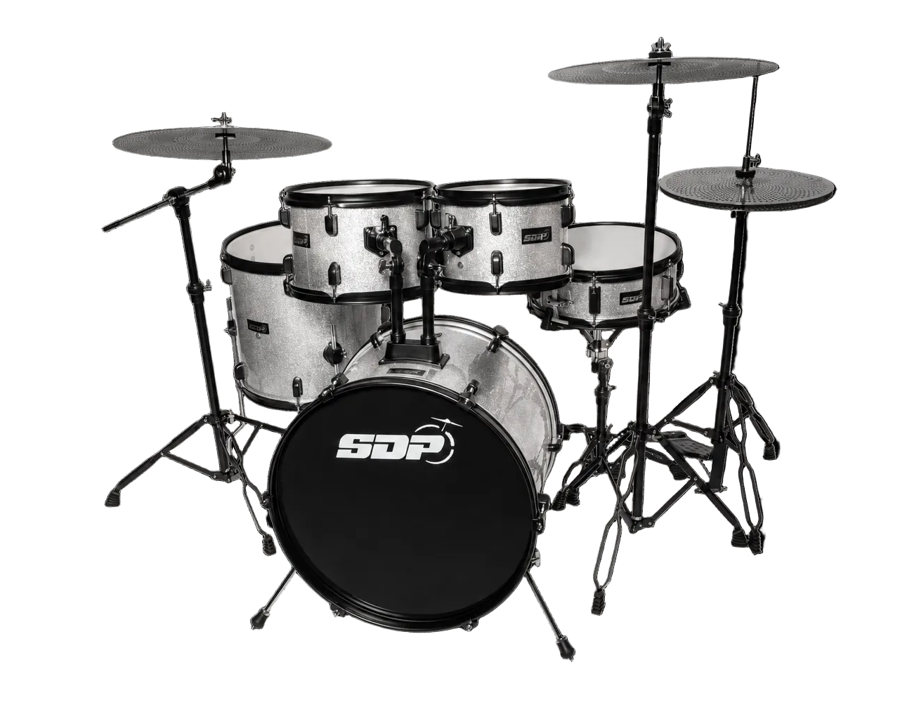 Sonic Drive 5-Piece Performer Series Drum Kit with Silent Cymbals (Silver Sparkle)