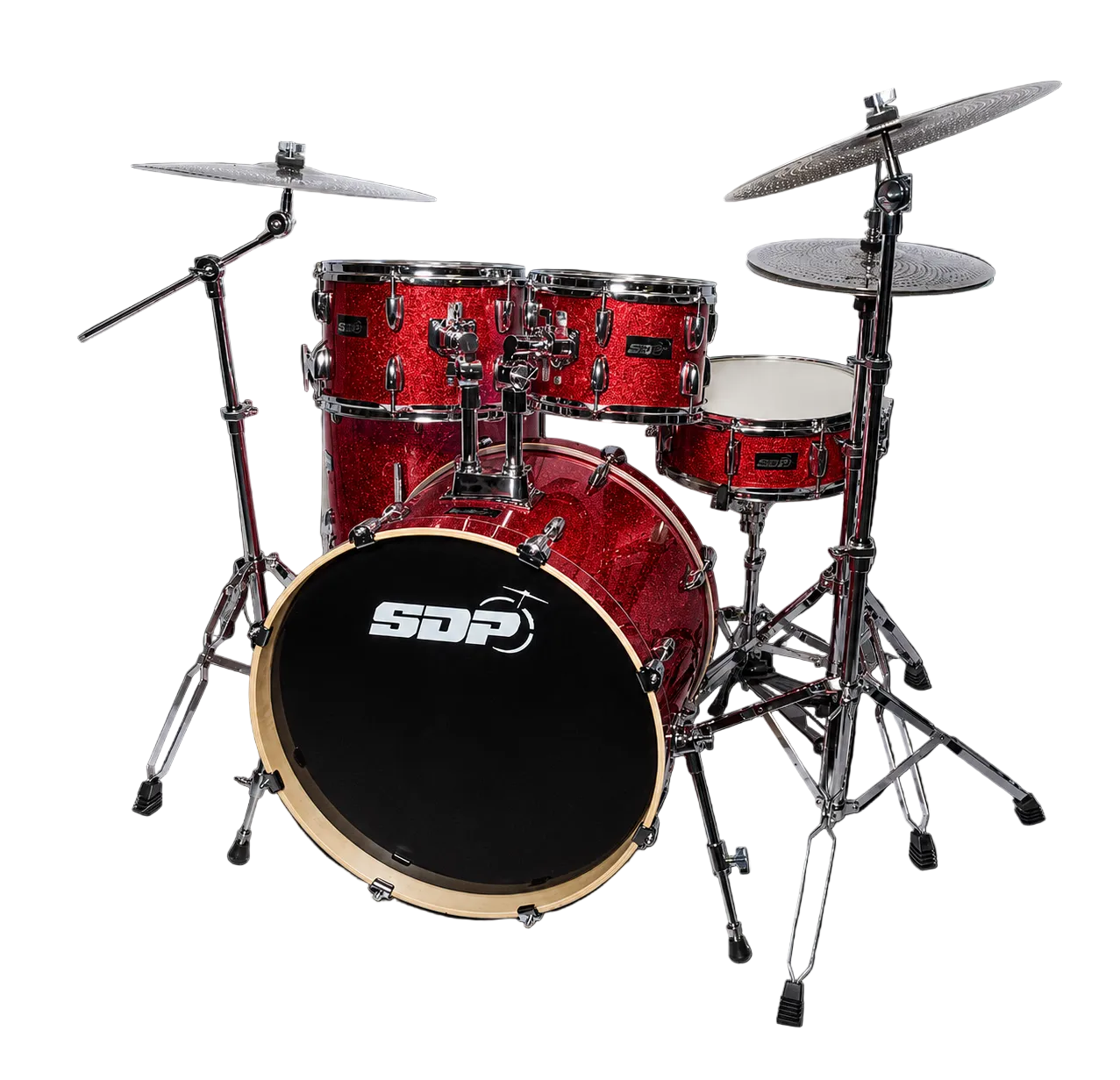 Sonic Drive 5-Piece Stage Series Drum Kit with Silent Cymbals (Red Sparkle)