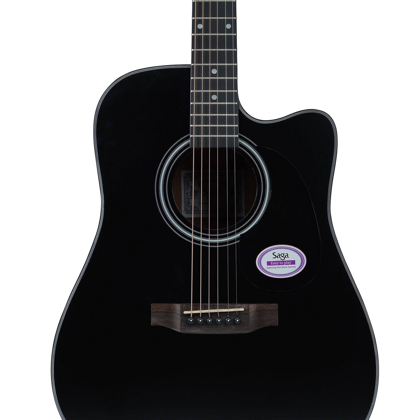 Saga '700 Series' Engelmann Spruce Dreadnought Acoustic-Electric Cutaway Guitar (Black)
