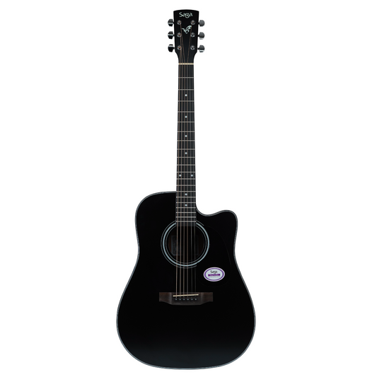 Saga '700 Series' Engelmann Spruce Dreadnought Acoustic-Electric Cutaway Guitar (Black)