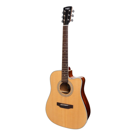 Saga '850 Series' Solid Spruce Top Acoustic-Electric Dreadnought Cutaway Guitar (Natural Gloss)-SF850CE