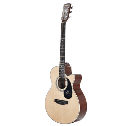 Saga '700 PRO Series' Solid Spruce Folk Acoustic-Electric Cutaway Guitar (Natural)