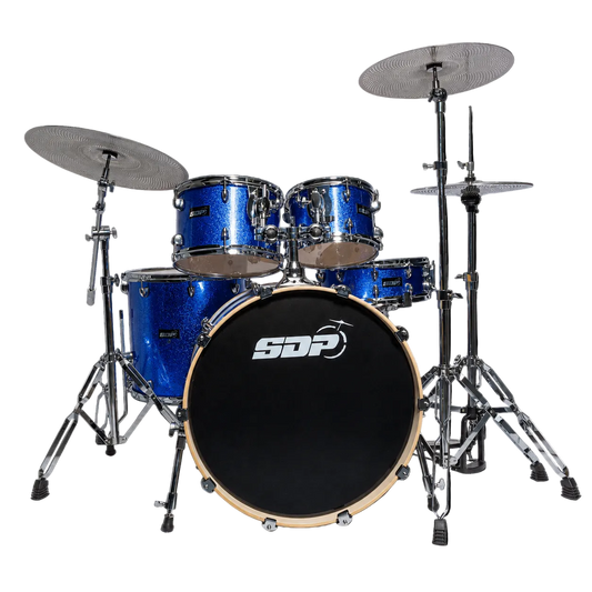Sonic Drive 5-Piece Pro PLUS Series Drum Kit with Silent Cymbals (Blue Sparkle)