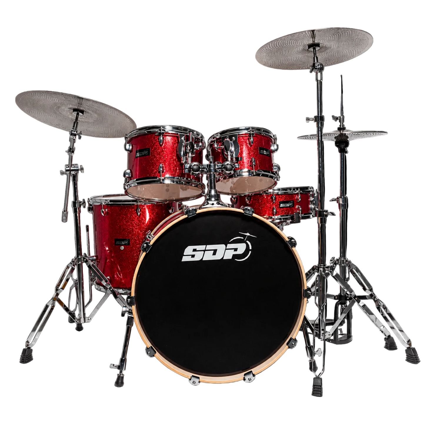 Sonic Drive 5-Piece Pro PLUS Series Drum Kit with Silent Cymbals (Red Sparkle)