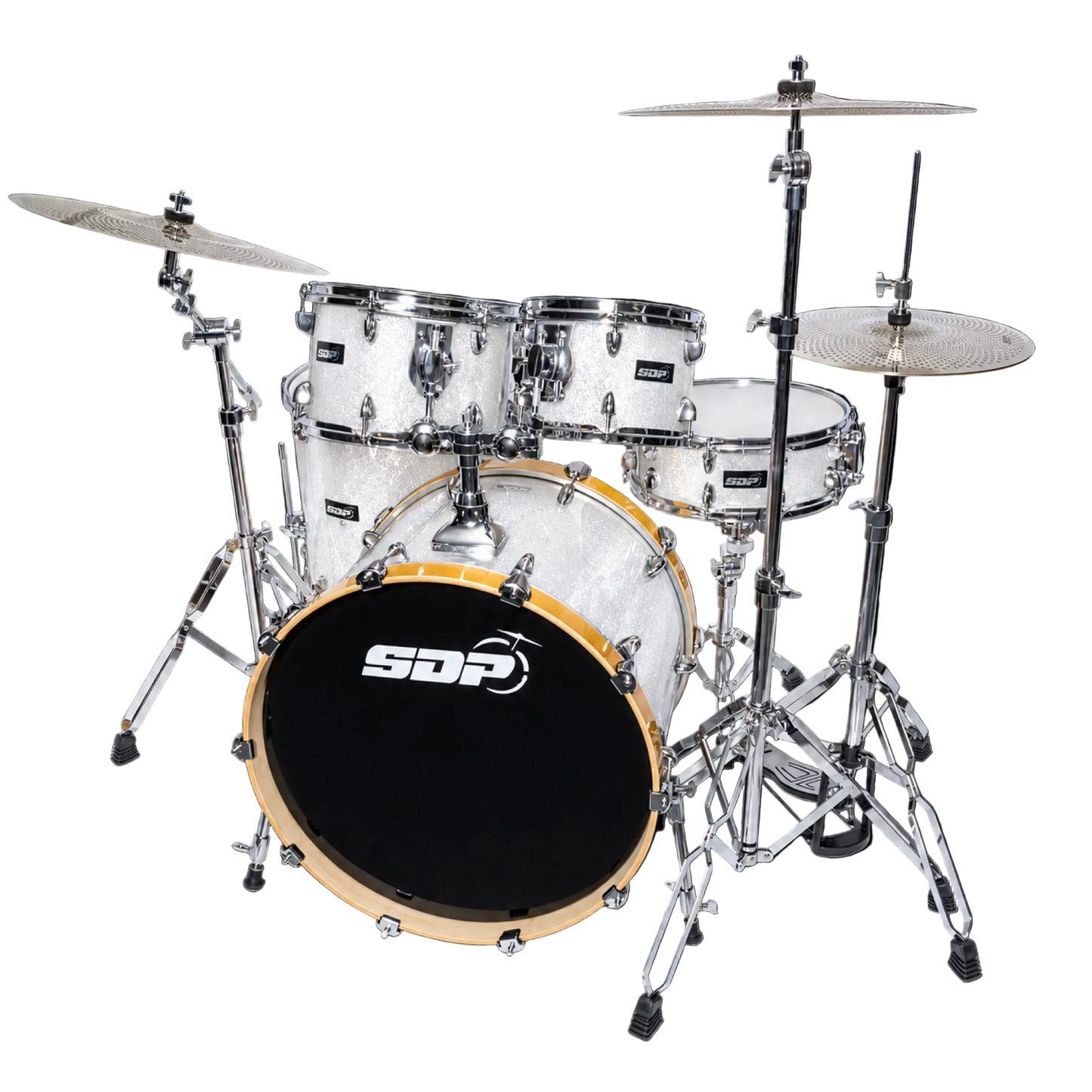 Sonic Drive 5-Piece Pro PLUS Series Drum Kit with Silent Cymbals (White Sparkle)