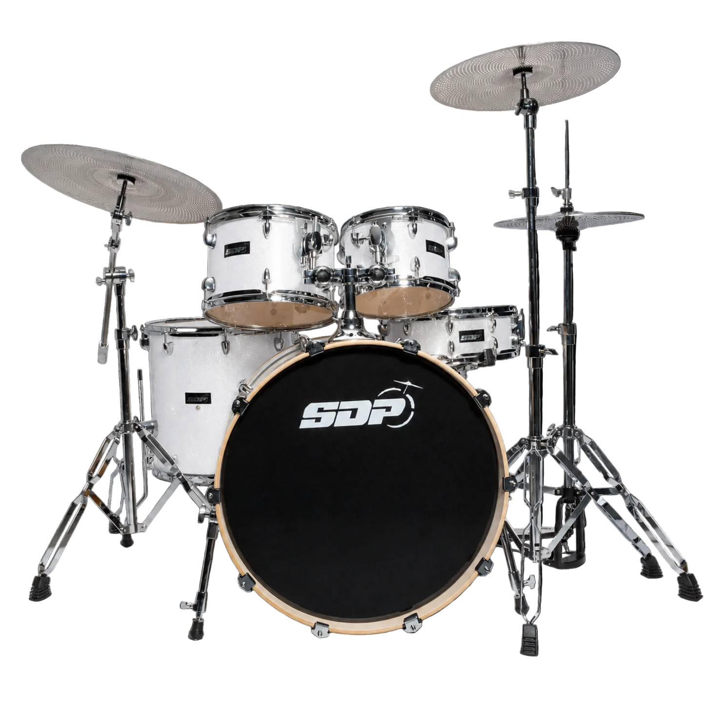 Sonic Drive 5-Piece Pro PLUS Series Drum Kit with Silent Cymbals (White Sparkle)