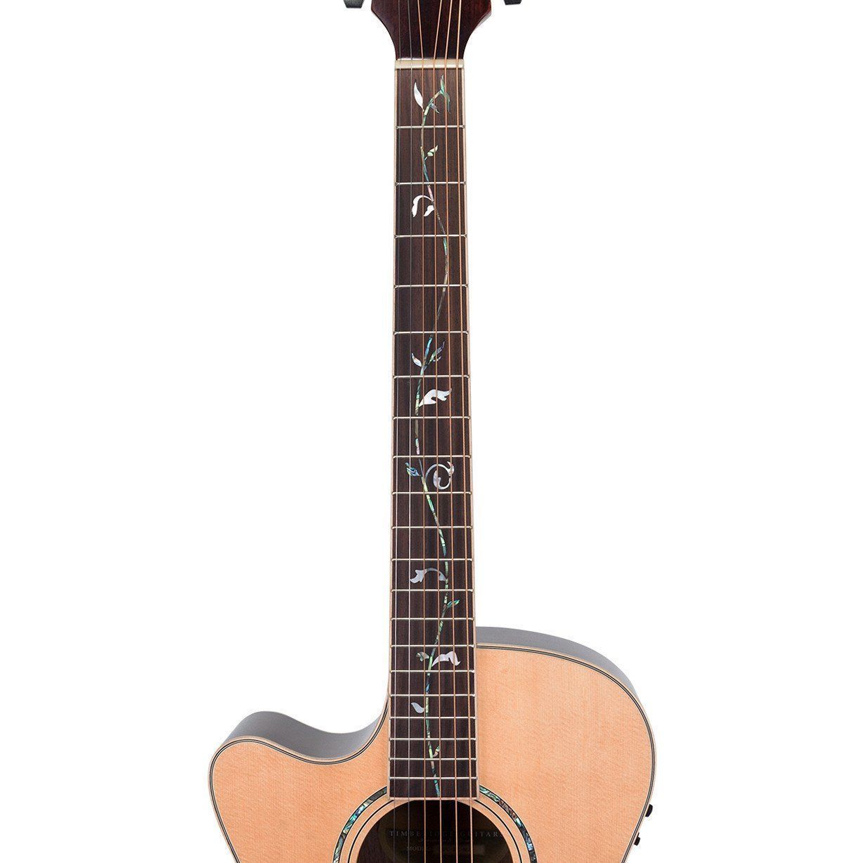 Timberidge '3 Series' Left Handed Spruce Solid Top Acoustic-Electric Small-Body Cutaway Guitar with 'Tree of Life' Inlay (Natural Gloss)